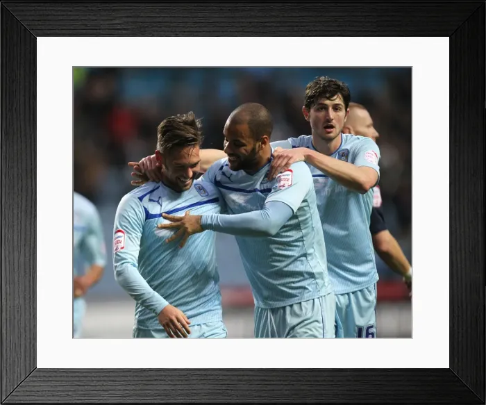 Framed Print : James Bailey Scores and Celebrates with David McGoldrick: Coventry City's Victory Moment vs. Preston North End in Npower League One
