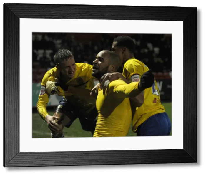 Framed Print : Coventry City: McGoldrick's Goal Celebration with Baker and Moussa in Npower League One Match vs. Stevenage Framed Print : Coventry City: McGoldrick's Goal Celebration with Baker and Moussa in Npower League One Match vs. Stevenage