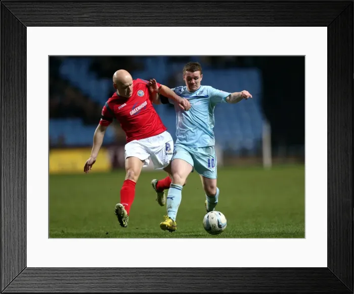Framed Print : Intense Rivalry: John Fleck vs Matt Richards Clash in Coventry City vs Shrewsbury Town Npower League One Match at Ricoh Arena (2013)