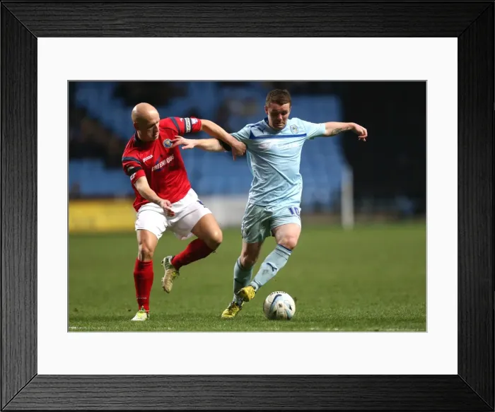 Framed Print : John Fleck vs Matt Richards: A Tense Battle in Coventry City's Npower League One Clash Against Shrewsbury Town Framed Print : John Fleck vs Matt Richards: A Tense Battle in Coventry City's Npower League One Clash Against Shrewsbury Town