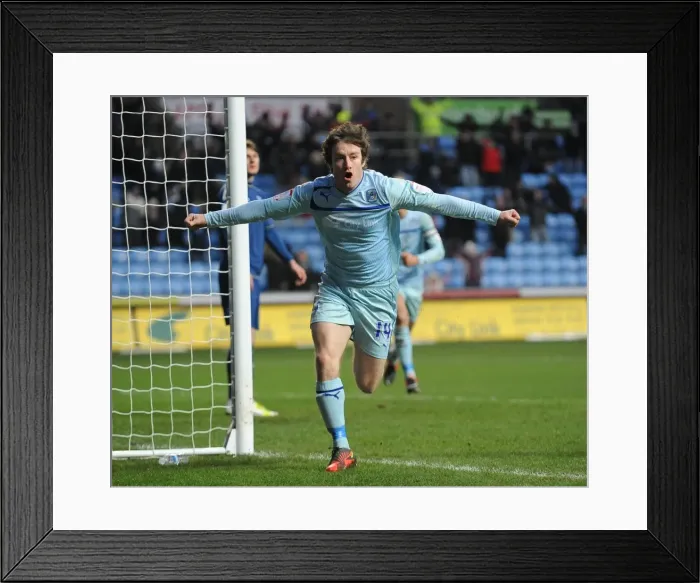 Framed Print : Stephen Elliott Scores Opening Goal for Coventry City vs Oldham in League One at Ricoh Arena