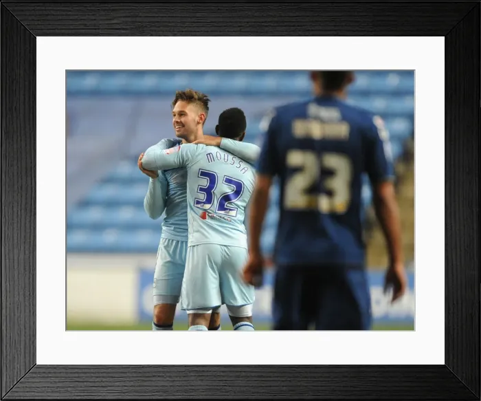 Framed Print : Coventry City FC: James Bailey and Franck Moussa Celebrate Promotion-Clinching Victory over Oldham in npower League One Framed Print : Coventry City FC: James Bailey and Franck Moussa Celebrate Promotion-Clinching Victory over Oldham in npower League One