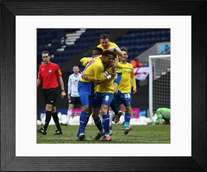 Framed Print : Coventry City's Jubilant Moment: Celebrating the Second Goal Against Preston North End in Npower League One (January 26, 2013 - Deepdale) Framed Print : Coventry City's Jubilant Moment: Celebrating the Second Goal Against Preston North End in Npower League One (January 26, 2013 - Deepdale)