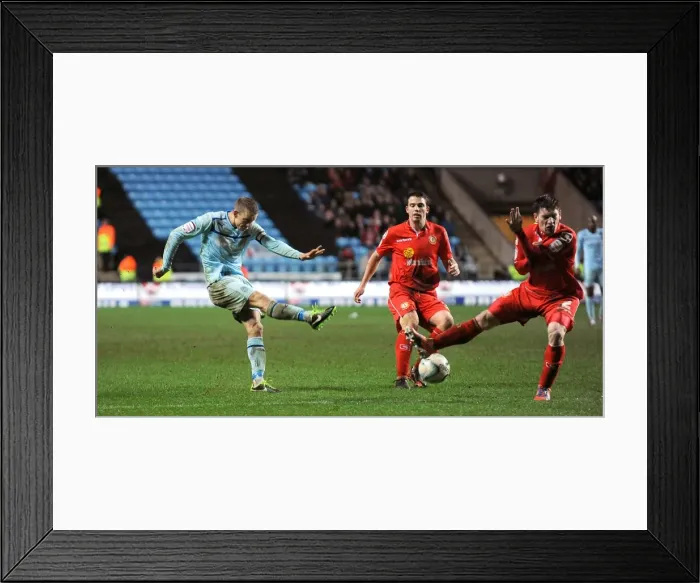 Framed Print : Blocked Shot Showdown: Coventry City vs Crewe Alexandra in the Johnstones Paint Trophy Northern Final at Ricoh Arena Framed Print : Blocked Shot Showdown: Coventry City vs Crewe Alexandra in the Johnstones Paint Trophy Northern Final at Ricoh Arena