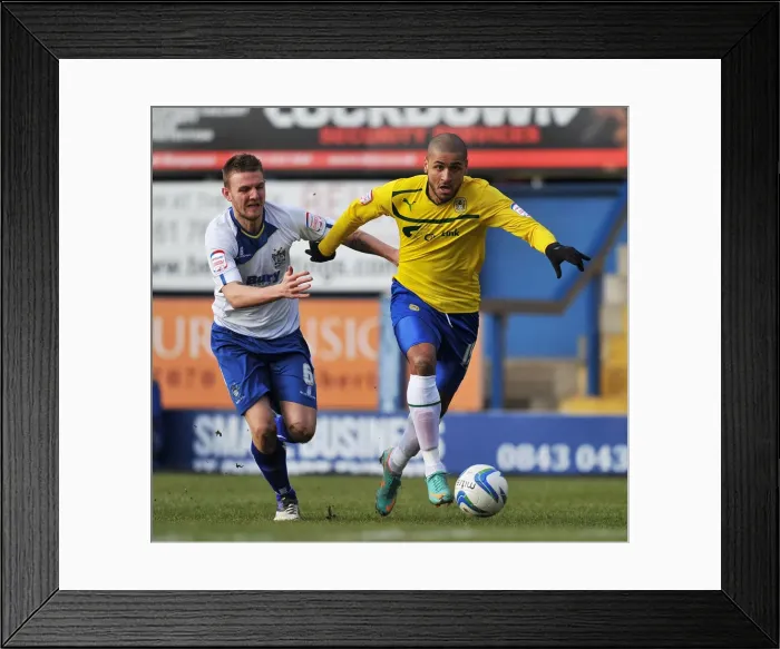 Framed Print : Leon Clarke's Overpowering Moment: Coventry City's Triumph at Bury's Gigg Lane (Npower League One) Framed Print : Leon Clarke's Overpowering Moment: Coventry City's Triumph at Bury's Gigg Lane (Npower League One)