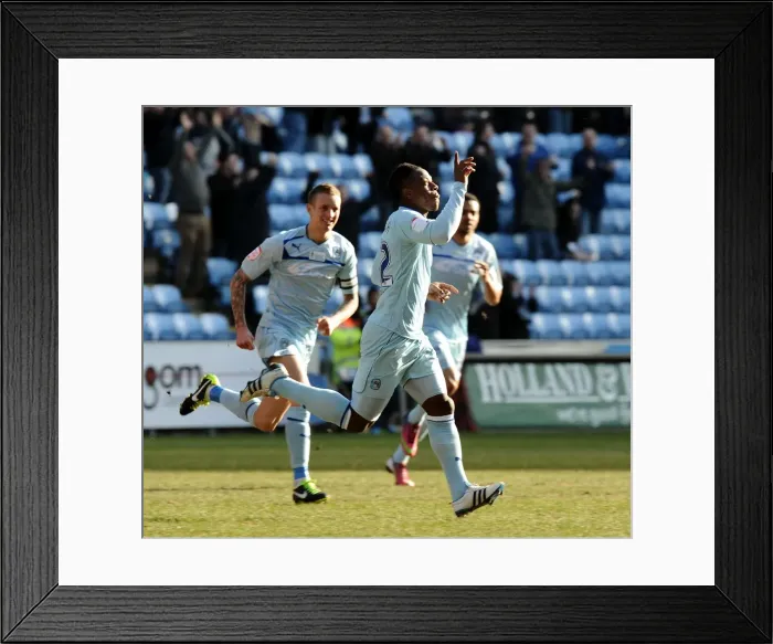 Framed Print : Franck Moussa Scores First Goal for Coventry City Against Swindon Town at Ricoh Arena Framed Print : Franck Moussa Scores First Goal for Coventry City Against Swindon Town at Ricoh Arena