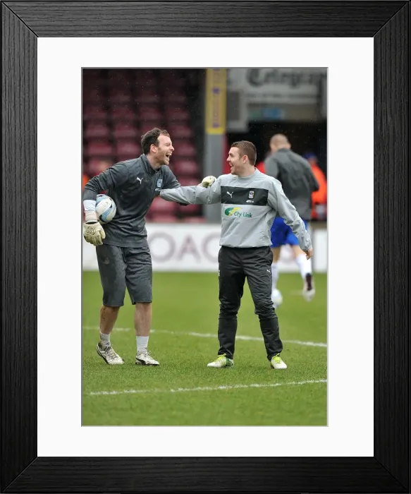 Framed Print : Coventry City FC: Joe Murphy and John Fleck's Euphoric Moment as They Celebrate Goal at Scunthorpe United's Glanford Park (Npower League One)