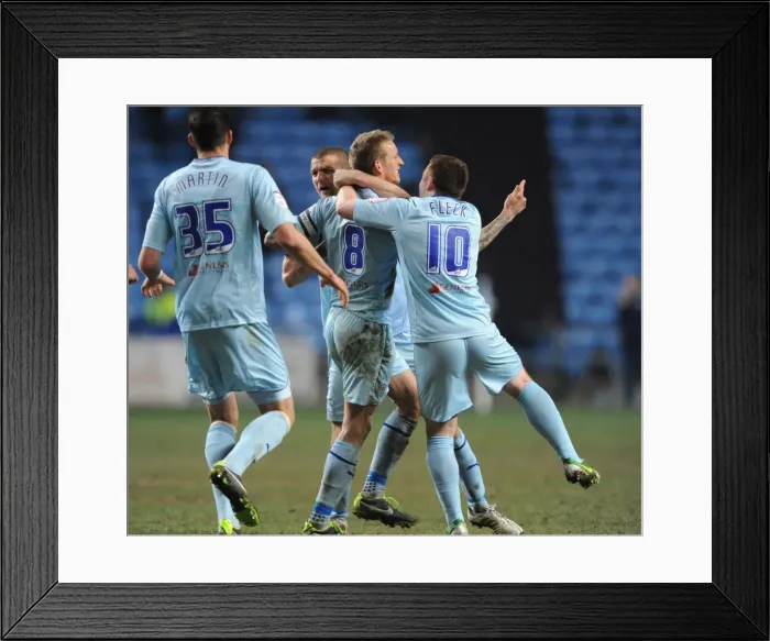 Framed Print : Carl Baker's Dramatic Equalizer: Coventry City vs Colchester United in Npower League One Framed Print : Carl Baker's Dramatic Equalizer: Coventry City vs Colchester United in Npower League One