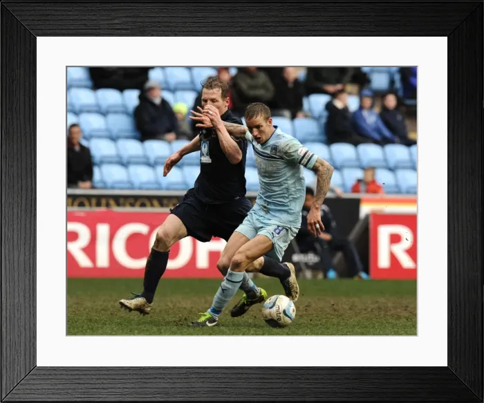 Framed Print : Intense Rivalry: Carl Baker vs. Ritchie Humphries Battle at Coventry City vs Hartlepool United, Npower League One Framed Print : Intense Rivalry: Carl Baker vs. Ritchie Humphries Battle at Coventry City vs Hartlepool United, Npower League One