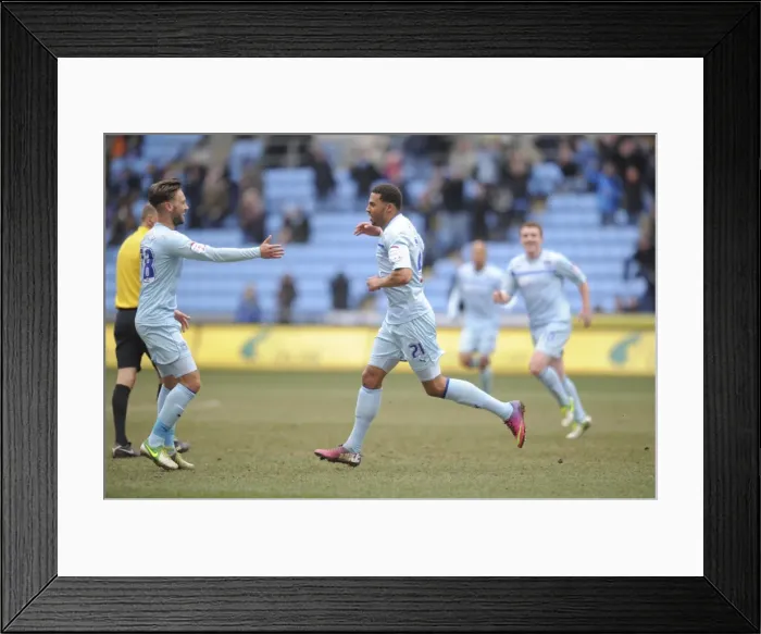 Framed Print : Cyrus Christie's Thrilling Goal Celebration: Coventry City vs. Doncaster Rovers in Npower League One
