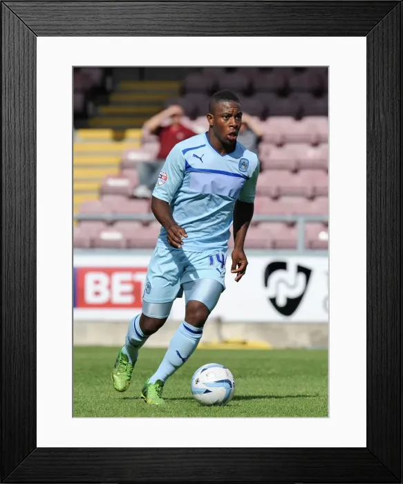 Framed Print : Franck Moussa Scores the Opener for Coventry City Against Bristol City in Sky Bet League One at Sixfields Stadium (August 11, 2013) Framed Print : Franck Moussa Scores the Opener for Coventry City Against Bristol City in Sky Bet League One at Sixfields Stadium (August 11, 2013)