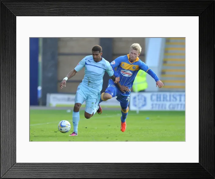 Framed Print : Cyrus Christie vs Curtis Main: Tense Moment in Coventry City's Sky Bet Football League One Clash vs Shrewsbury Town Framed Print : Cyrus Christie vs Curtis Main: Tense Moment in Coventry City's Sky Bet Football League One Clash vs Shrewsbury Town