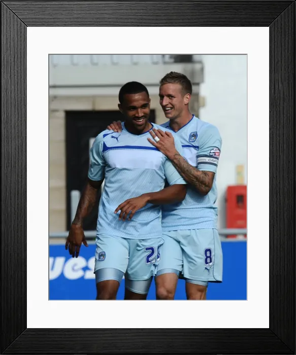 Framed Print : Coventry City: Wilson and Baker Celebrate Double Strike vs Colchester United (Sky Bet Football League One, 2013) Framed Print : Coventry City: Wilson and Baker Celebrate Double Strike vs Colchester United (Sky Bet Football League One, 2013)
