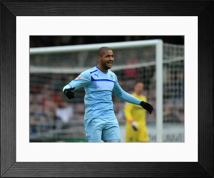 Framed Print : Leon Clarke Scores Coventry City's First Goal in Sky Bet League 1 Against Gillingham (September 15, 2013, Sixfields Stadium) Framed Print : Leon Clarke Scores Coventry City's First Goal in Sky Bet League 1 Against Gillingham (September 15, 2013, Sixfields Stadium)