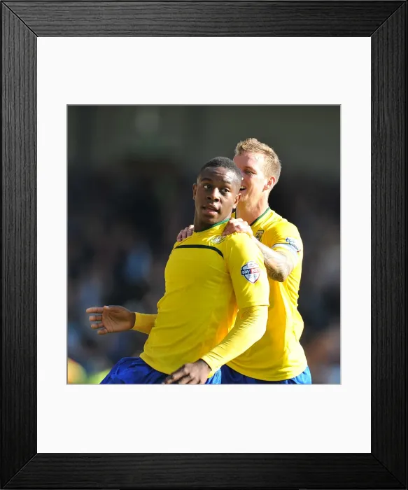 Framed Print : Franck Moussa Scores Coventry City's Second Goal vs Port Vale in Sky Bet League One (September 2013): Celebrating the Moment Framed Print : Franck Moussa Scores Coventry City's Second Goal vs Port Vale in Sky Bet League One (September 2013): Celebrating the Moment