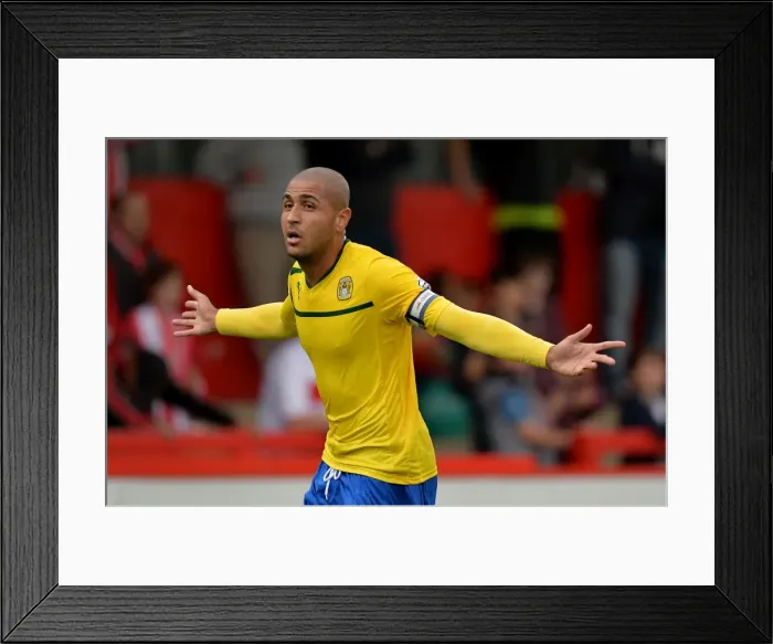 Framed Print : Leon Clarke's Historic Goal: Coventry City's First in Sky Bet League One at Stevenage Framed Print : Leon Clarke's Historic Goal: Coventry City's First in Sky Bet League One at Stevenage