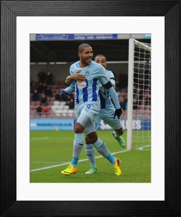 Framed Print : Leon Clarke and Callum Wilson: Celebrating Coventry City's Opening Goal Against Sheffield United (Sky Bet League One) Framed Print : Leon Clarke and Callum Wilson: Celebrating Coventry City's Opening Goal Against Sheffield United (Sky Bet League One)
