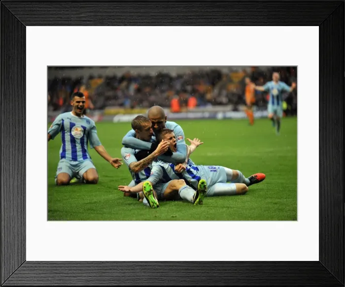 Framed Print : Aaron Phillips Equalizer: Coventry City Celebrates Against Wolves in Sky Bet League 1 Framed Print : Aaron Phillips Equalizer: Coventry City Celebrates Against Wolves in Sky Bet League 1