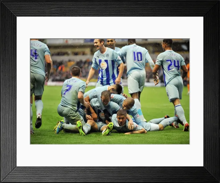 Framed Print : Aaron Phillips Scores Dramatic Equalizer for Coventry City Against Wolves in Sky Bet League 1 Framed Print : Aaron Phillips Scores Dramatic Equalizer for Coventry City Against Wolves in Sky Bet League 1