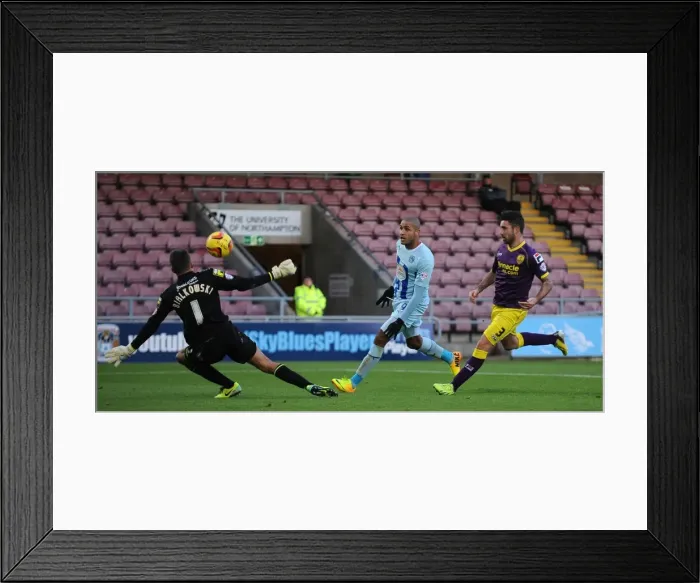 Framed Print : Leon Clarke's Double Strike: Coventry City vs Notts County in Sky Bet League One Framed Print : Leon Clarke's Double Strike: Coventry City vs Notts County in Sky Bet League One