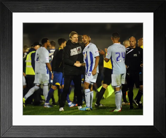 Framed Print : Coventry City FC Advances in FA Cup: Manager Steven Pressley and Callum Wilson Celebrate AFC Wimbledon Victory Framed Print : Coventry City FC Advances in FA Cup: Manager Steven Pressley and Callum Wilson Celebrate AFC Wimbledon Victory