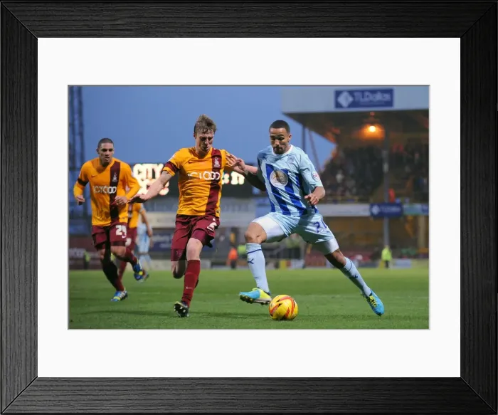 Framed Print : Battle for the Ball: Darby vs. Christie in Coventry City vs. Bradford City's Intense Sky Bet League One Clash