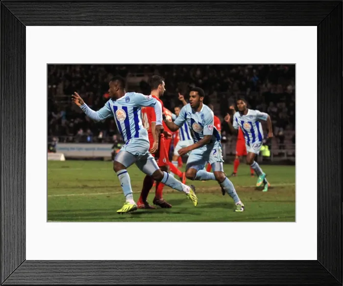 Framed Print : Franck Moussa Scores His Second: Coventry City's Victory Over Crawley Town in Sky Bet League One (January 12, 2014, Sixfields Stadium) Framed Print : Franck Moussa Scores His Second: Coventry City's Victory Over Crawley Town in Sky Bet League One (January 12, 2014, Sixfields Stadium)