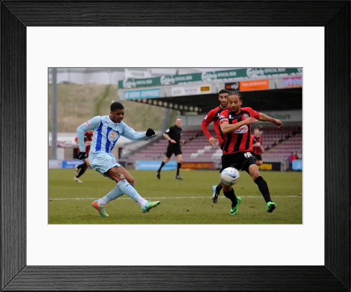 Framed Print : Chuba Akpom's Strike Against Shrewsbury Town: Coventry City's Sky Bet League One Clash (2014)