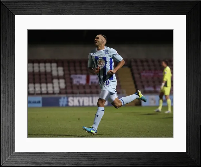Framed Print : Coventry City's Callum Wilson: Celebrating Glory Over Walsall in Sky Bet League One (05-03-2014, Sixfields Stadium) Framed Print : Coventry City's Callum Wilson: Celebrating Glory Over Walsall in Sky Bet League One (05-03-2014, Sixfields Stadium)
