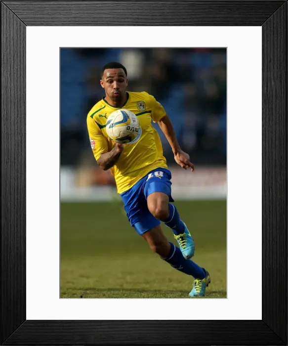 Framed Print : Callum Wilson's Dramatic Goal-Line Finish: Coventry City at Colchester United in Sky Bet League One Framed Print : Callum Wilson's Dramatic Goal-Line Finish: Coventry City at Colchester United in Sky Bet League One