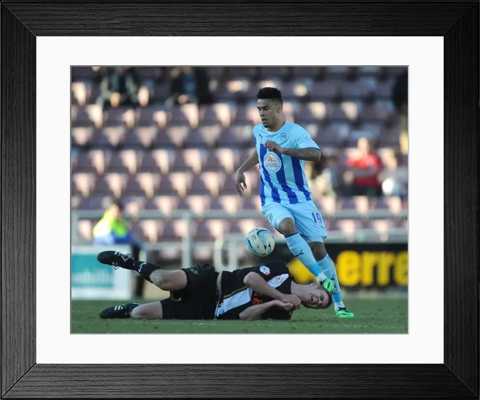 Framed Print : Jordan Willis vs Port Vale: Coventry City Football Clash in Sky Bet League One (16-03-2014, Sixfields Stadium)