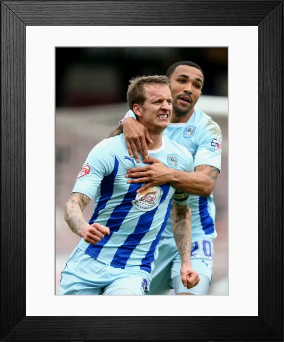 Framed Print : Coventry City: Baker and Wilson Celebrate Goal Against Milton Keynes Dons in Sky Bet League One Framed Print : Coventry City: Baker and Wilson Celebrate Goal Against Milton Keynes Dons in Sky Bet League One