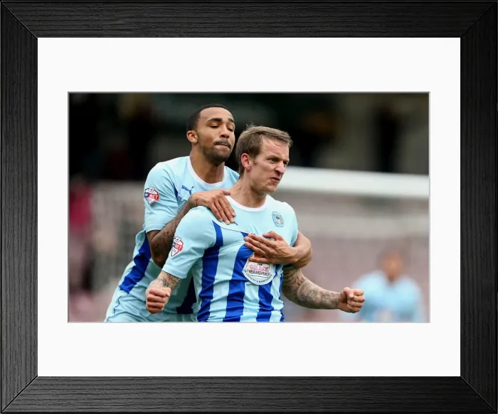 Framed Print : Thrilling Goal Celebration: Baker and Wilson's Unforgettable Moment for Coventry City vs Milton Keynes Dons (Sky Bet League One, April 2014) Framed Print : Thrilling Goal Celebration: Baker and Wilson's Unforgettable Moment for Coventry City vs Milton Keynes Dons (Sky Bet League One, April 2014)