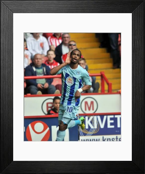 Framed Print : Nathan Delfouneso Scores First Goal for Coventry City: Sky Bet League One Triumph at Bramall Lane vs. Sheffield United (May 3, 2014) Framed Print : Nathan Delfouneso Scores First Goal for Coventry City: Sky Bet League One Triumph at Bramall Lane vs. Sheffield United (May 3, 2014)