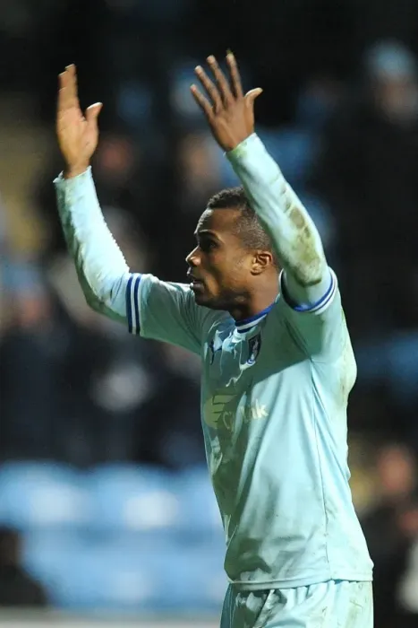 Framed Print : Alex Nimely Ignites Coventry City Fans Passion Before Second Penalty vs Leeds United (February 14, 2012, Ricoh Arena) Framed Print : Alex Nimely Ignites Coventry City Fans Passion Before Second Penalty vs Leeds United (February 14, 2012, Ricoh Arena)