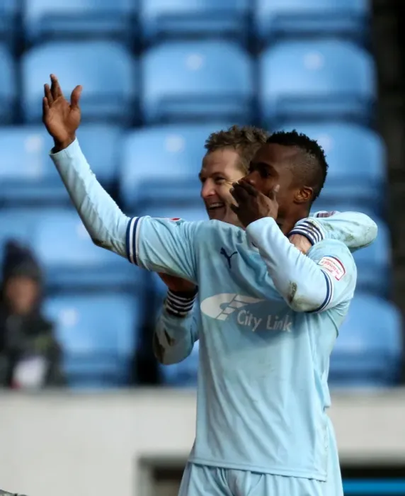 Framed Print : Alex Nimely's Double: Coventry City's Euphoric Moment Against Middlesbrough (21-01-2012) Framed Print : Alex Nimely's Double: Coventry City's Euphoric Moment Against Middlesbrough (21-01-2012)
