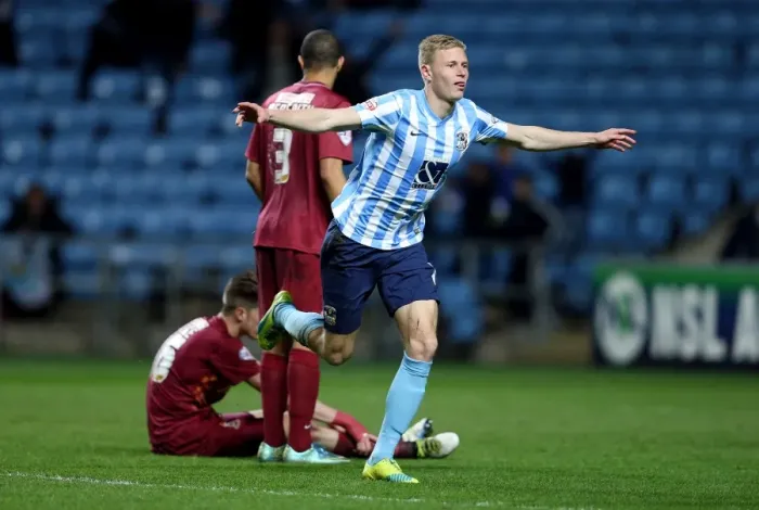 Framed Print : Andy Rose's Thrilling First Goal for Coventry City vs. Bradford City in Sky Bet League One at Ricoh Arena Framed Print : Andy Rose's Thrilling First Goal for Coventry City vs. Bradford City in Sky Bet League One at Ricoh Arena