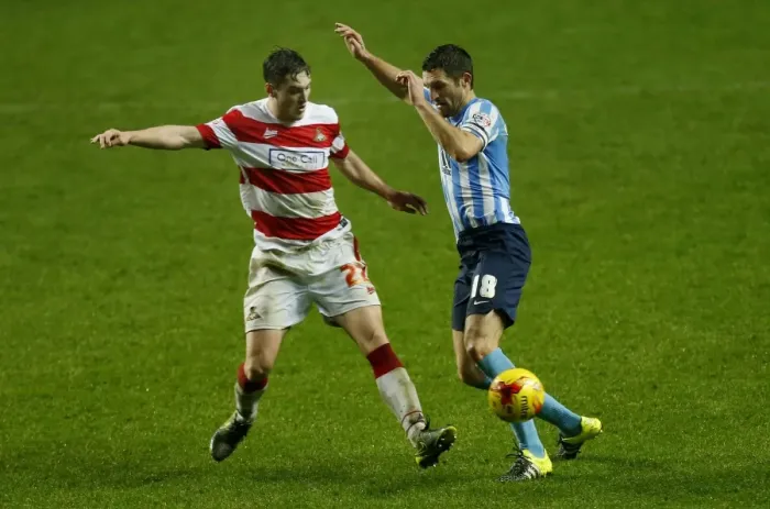 Framed Print : Battle for the Ball: Coventry City vs Doncaster Rovers in Sky Bet League One - Sam Ricketts vs Conor Grant Framed Print : Battle for the Ball: Coventry City vs Doncaster Rovers in Sky Bet League One - Sam Ricketts vs Conor Grant