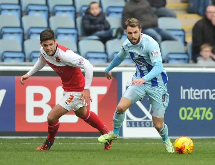 Framed Print : Battle for the Ball: Coventry City vs. Fleetwood Town in Sky Bet League One Framed Print : Battle for the Ball: Coventry City vs. Fleetwood Town in Sky Bet League One