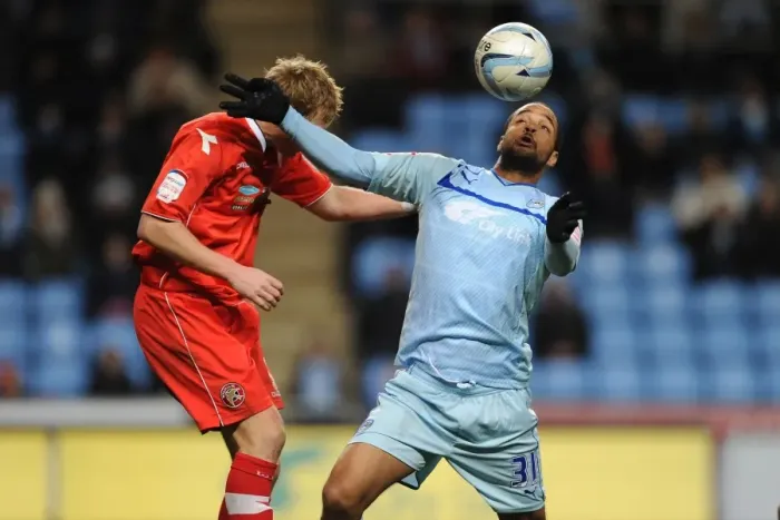 Framed Print : Battle for the Ball: Coventry City vs. Walsall in npower Football League One Framed Print : Battle for the Ball: Coventry City vs. Walsall in npower Football League One
