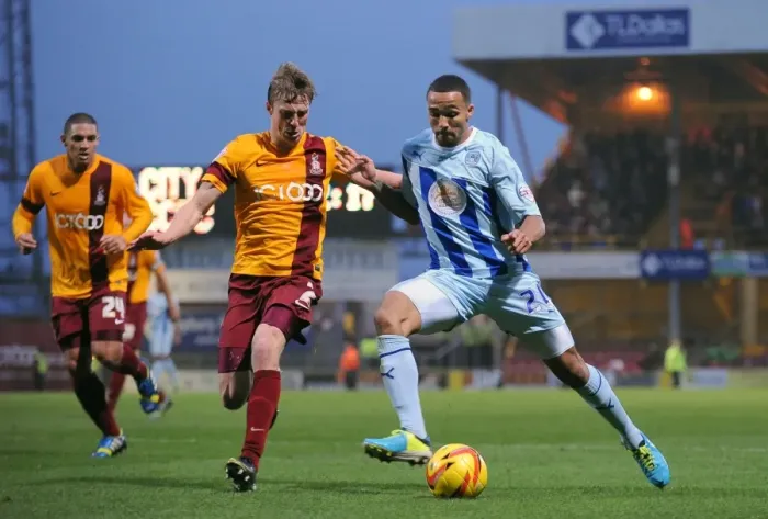 Framed Print : Battle for the Ball: Darby vs. Christie in Coventry City vs. Bradford City's Intense Sky Bet League One Clash