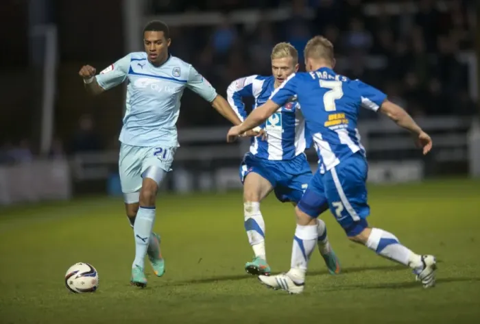 Framed Print : Battle for the Ball: Hartlepool United vs. Coventry City - Football League One Rivalry (November 2012) Framed Print : Battle for the Ball: Hartlepool United vs. Coventry City - Football League One Rivalry (November 2012)