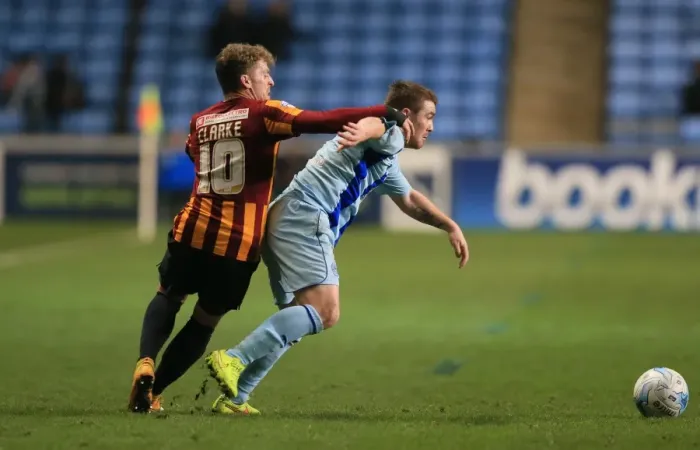 Framed Print : Battle for the Ball: John Fleck vs Billy Clarke - Coventry City vs Bradford City Rivalry in Sky Bet League One Framed Print : Battle for the Ball: John Fleck vs Billy Clarke - Coventry City vs Bradford City Rivalry in Sky Bet League One