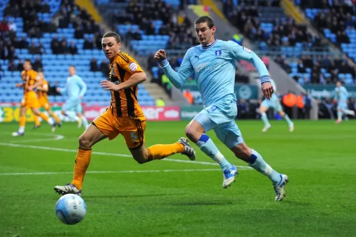 Framed Print : Battle for the Ball: Jutkiewicz vs. Chester - Coventry City vs. Hull City, Npower Championship (10-12-2011) Framed Print : Battle for the Ball: Jutkiewicz vs. Chester - Coventry City vs. Hull City, Npower Championship (10-12-2011)