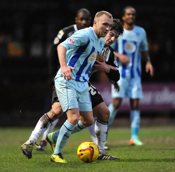 Framed Print : Battle for the Ball: McGeouch vs. Freeman in Notts County vs. Coventry City League One Clash Framed Print : Battle for the Ball: McGeouch vs. Freeman in Notts County vs. Coventry City League One Clash