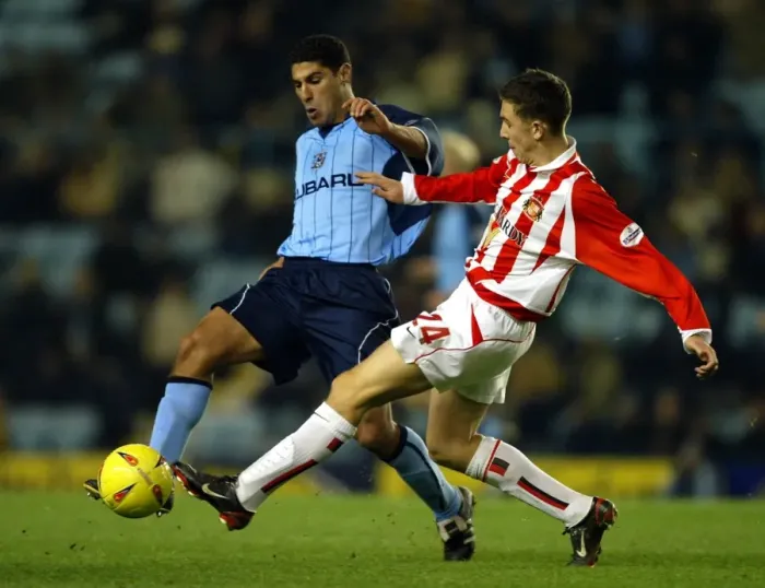 Framed Print : Battle for the Ball: Safri vs. Downing - Coventry City vs. Sunderland (Nationwide League Division One, 08-12-2003) Framed Print : Battle for the Ball: Safri vs. Downing - Coventry City vs. Sunderland (Nationwide League Division One, 08-12-2003)