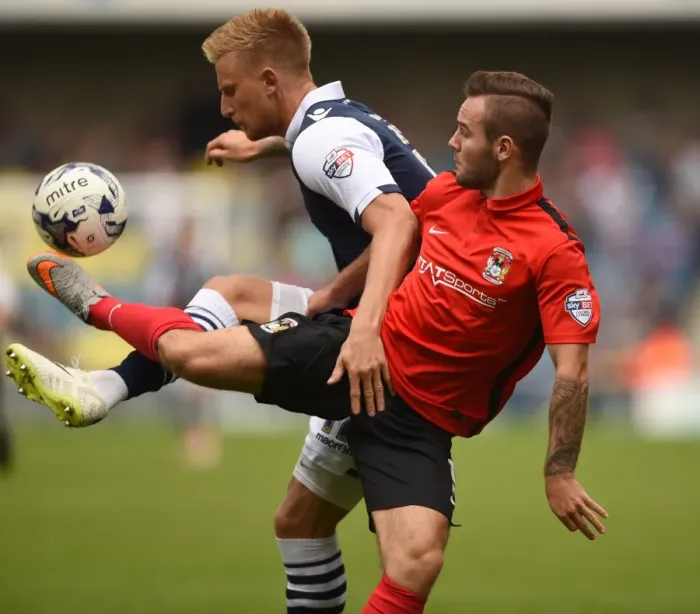 Framed Print : Battle for the Ball: Webster vs. Armstrong in Millwall vs. Coventry City (Sky Bet League One) Framed Print : Battle for the Ball: Webster vs. Armstrong in Millwall vs. Coventry City (Sky Bet League One)