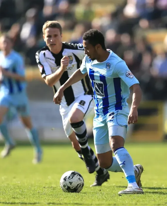 Framed Print : Battle for the Ball: Wroe vs. Ward - Coventry City vs. Notts County Rivalry in Sky Bet League One Framed Print : Battle for the Ball: Wroe vs. Ward - Coventry City vs. Notts County Rivalry in Sky Bet League One