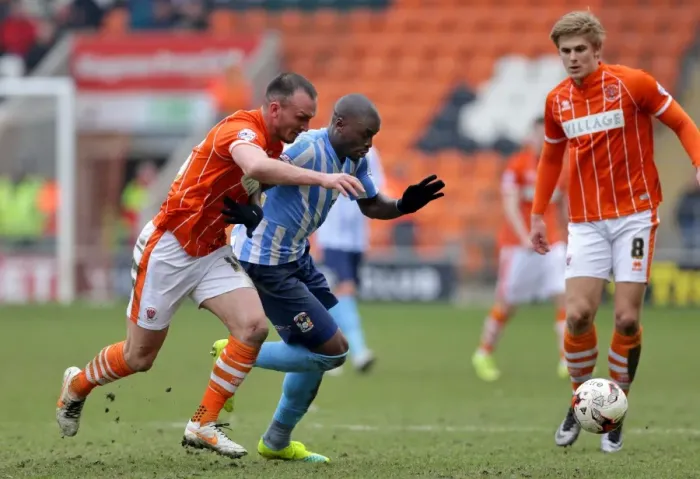 Framed Print : Battle on Bloomfield Road: Fortune vs. Aldred - Coventry City vs. Blackpool, Sky Bet League One Framed Print : Battle on Bloomfield Road: Fortune vs. Aldred - Coventry City vs. Blackpool, Sky Bet League One