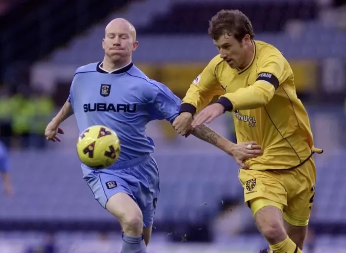 Framed Print : A Battle of Football Greats: Lee Hughes vs Kenny Cunningham in Coventry City vs Wimbledon (Nationwide League Division One, 01-12-2001) Framed Print : A Battle of Football Greats: Lee Hughes vs Kenny Cunningham in Coventry City vs Wimbledon (Nationwide League Division One, 01-12-2001)